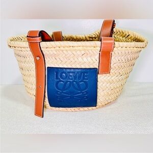 Loewe Tan and Blue Woven Tote small